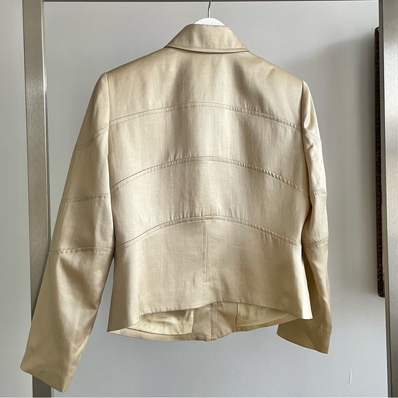 Georges Rech Paris Beige Silk & Wool Collared Zip-Up Jacket - Picture 3 of 5